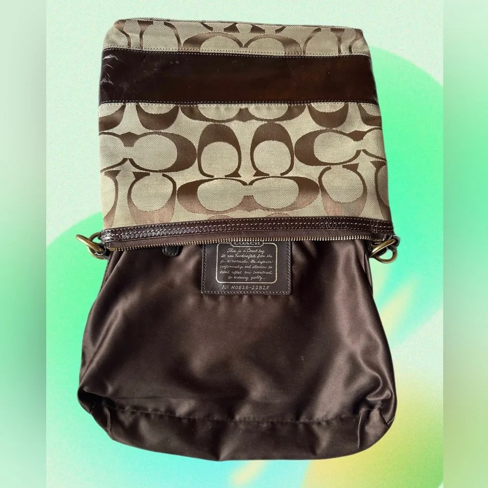 Coach Signature Tan & Brown Jacquard with Brown Leather Stripe Bag- #H0826-12825